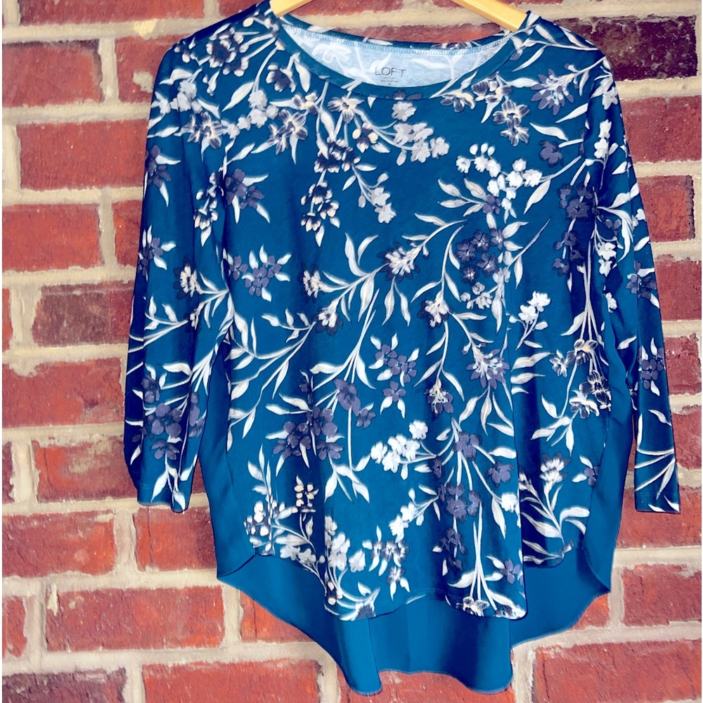 Ann Taylor Loft teal floral blouse
